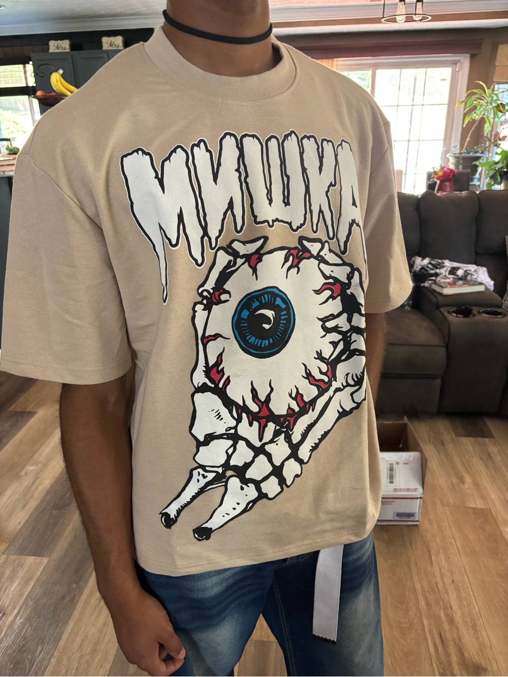 Mishka Beige Short-Sleeve Tee with Graphic Eyeball and Dripping Logo - Picture 3 of 7